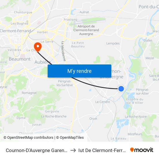 Cournon-D'Auvergne Garennes to Iut De Clermont-Ferrand map