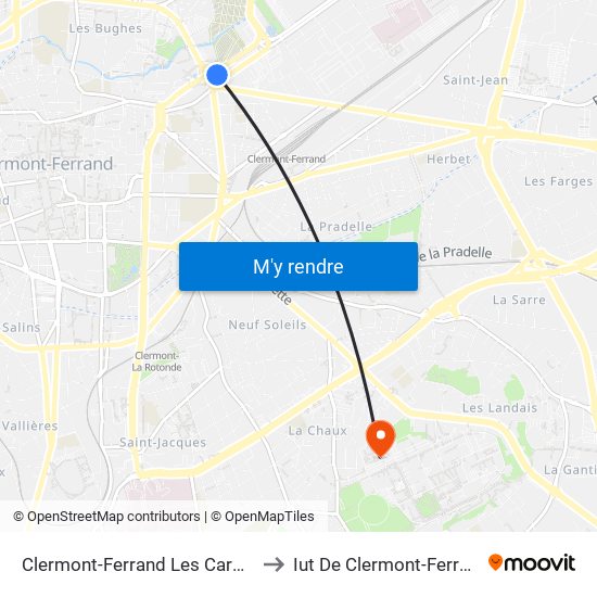 Clermont-Ferrand Les Carmes to Iut De Clermont-Ferrand map