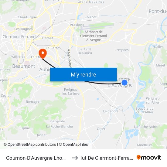 Cournon-D'Auvergne Lhomet to Iut De Clermont-Ferrand map
