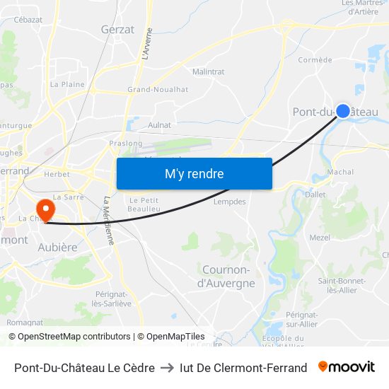 Pont-Du-Château Le Cèdre to Iut De Clermont-Ferrand map