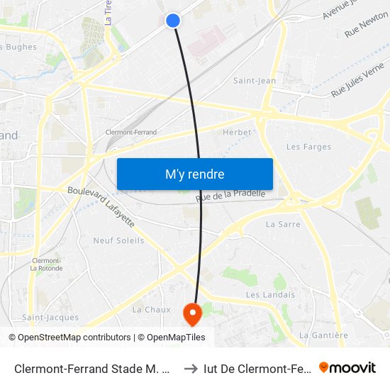 Clermont-Ferrand Stade M. Michelin to Iut De Clermont-Ferrand map