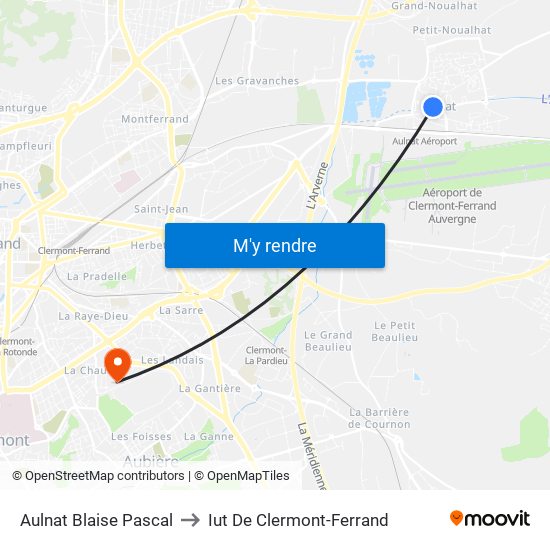 Aulnat Blaise Pascal to Iut De Clermont-Ferrand map
