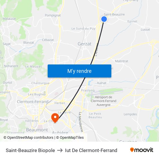 Saint-Beauzire Biopole to Iut De Clermont-Ferrand map