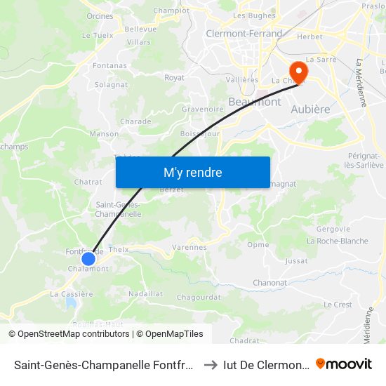 Saint-Genès-Champanelle Fontfreyde Sous Le Bois to Iut De Clermont-Ferrand map