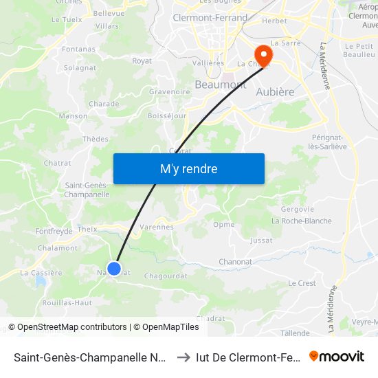 Saint-Genès-Champanelle Nadaillat to Iut De Clermont-Ferrand map