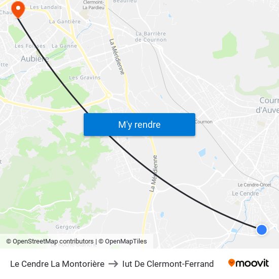Le Cendre La Montorière to Iut De Clermont-Ferrand map
