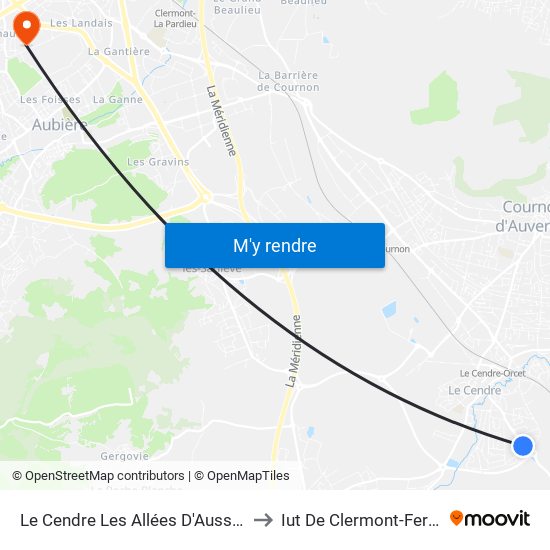 Le Cendre Les Allées D'Aussandra to Iut De Clermont-Ferrand map