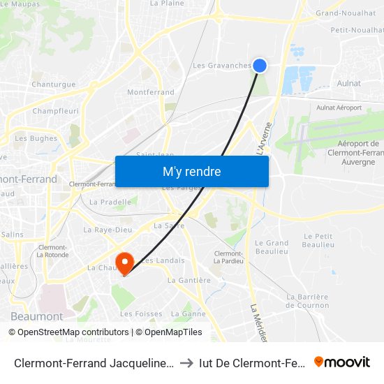Clermont-Ferrand Jacqueline Auriol to Iut De Clermont-Ferrand map
