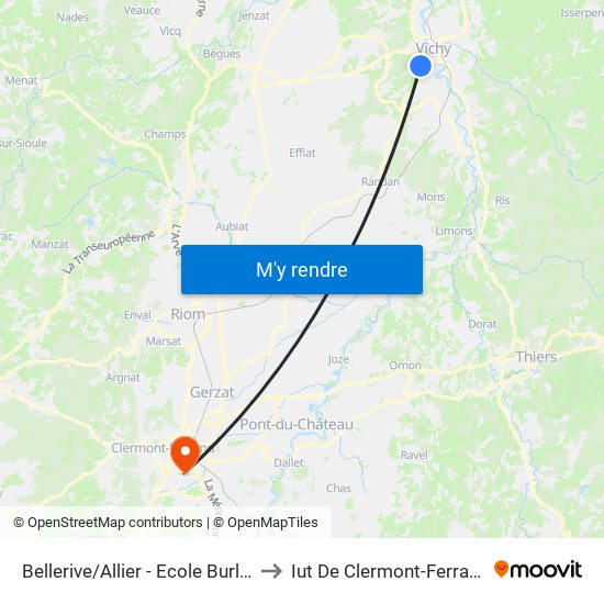 Bellerive/Allier - Ecole Burlot to Iut De Clermont-Ferrand map