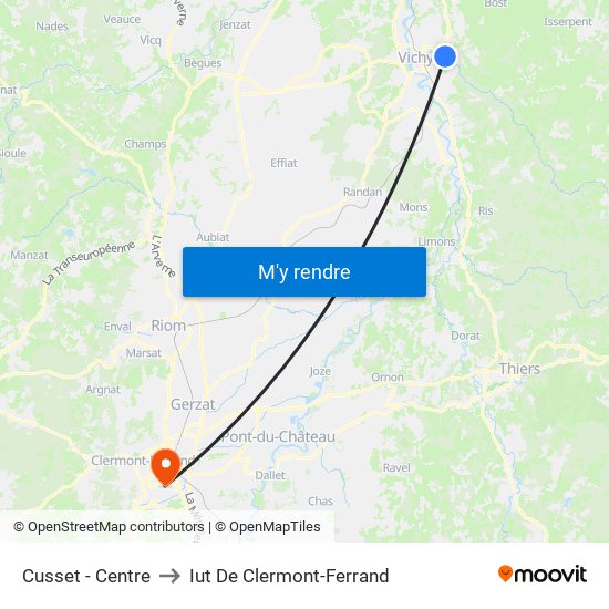 Cusset - Centre to Iut De Clermont-Ferrand map