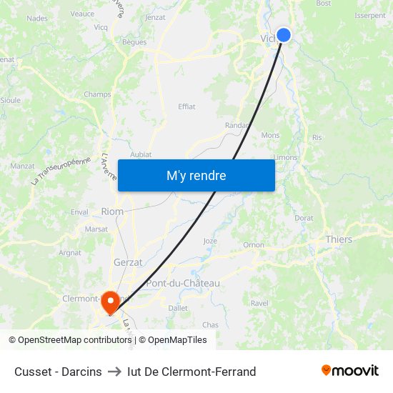 Cusset - Darcins to Iut De Clermont-Ferrand map