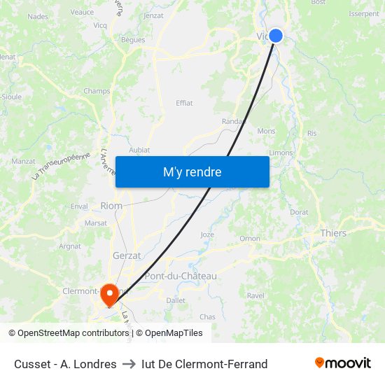 Cusset - A. Londres to Iut De Clermont-Ferrand map