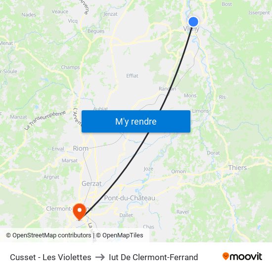 Cusset - Les Violettes to Iut De Clermont-Ferrand map
