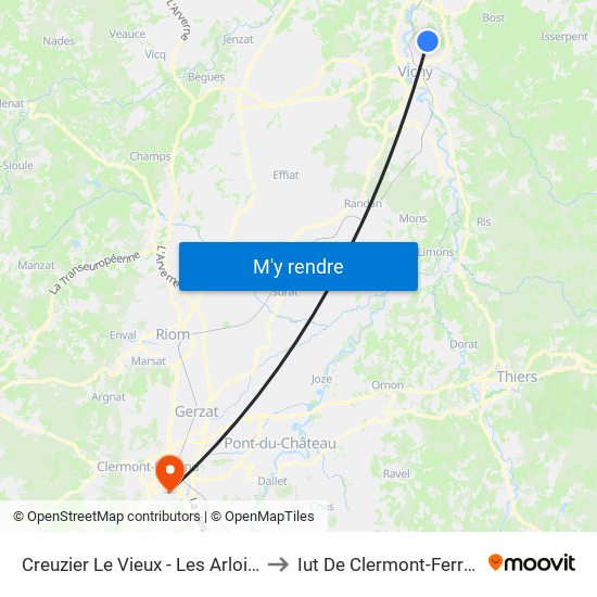 Creuzier Le Vieux - Les Arloings to Iut De Clermont-Ferrand map