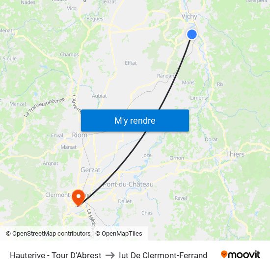 Hauterive - Tour D'Abrest to Iut De Clermont-Ferrand map