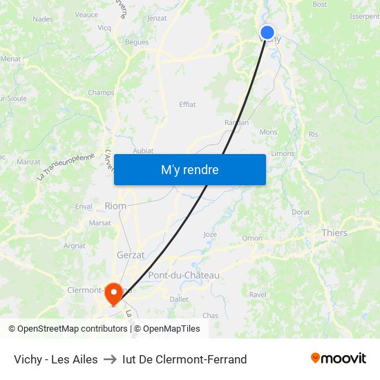 Vichy - Les Ailes to Iut De Clermont-Ferrand map