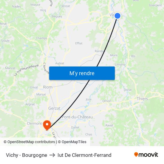 Vichy - Bourgogne to Iut De Clermont-Ferrand map