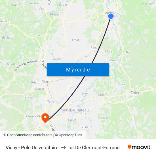 Vichy - Pole Universitaire to Iut De Clermont-Ferrand map