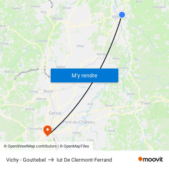 Vichy - Gouttebel to Iut De Clermont-Ferrand map