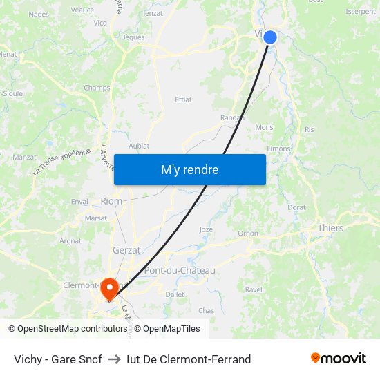 Vichy - Gare Sncf to Iut De Clermont-Ferrand map