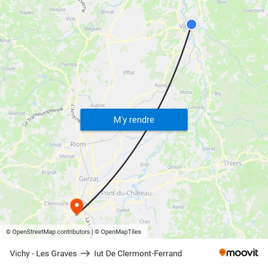 Vichy - Les Graves to Iut De Clermont-Ferrand map