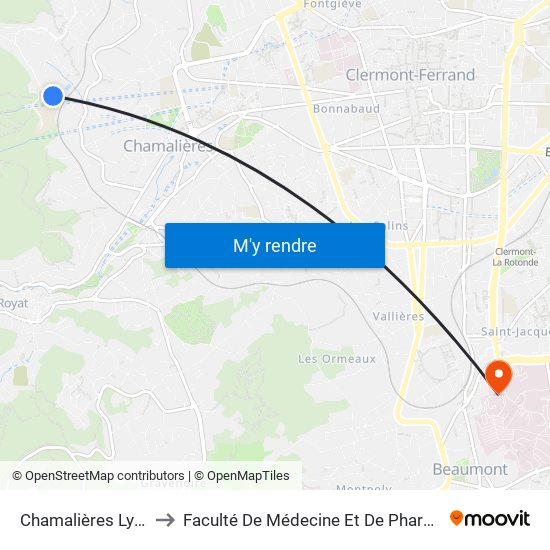Chamalières Lycée to Faculté De Médecine Et De Pharmacie map