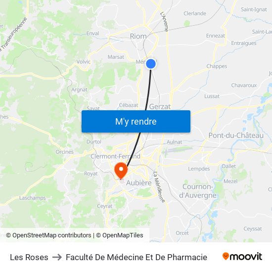 Les Roses to Faculté De Médecine Et De Pharmacie map