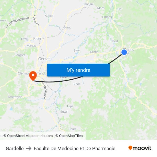 Gardelle to Faculté De Médecine Et De Pharmacie map