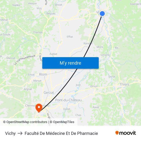 Vichy to Faculté De Médecine Et De Pharmacie map