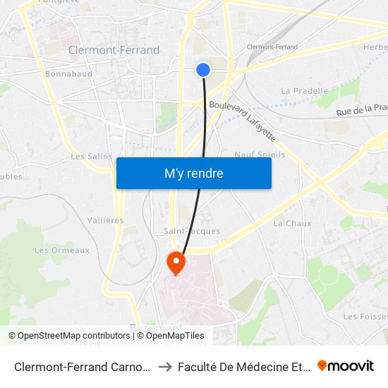 Clermont-Ferrand Carnot (Cars Région) to Faculté De Médecine Et De Pharmacie map