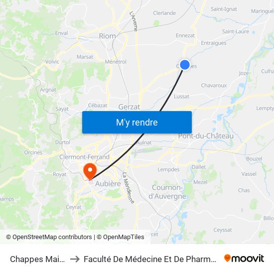 Chappes Mairie to Faculté De Médecine Et De Pharmacie map