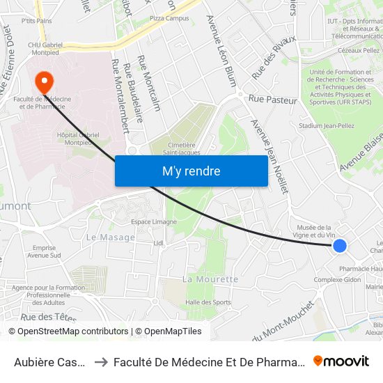 Aubière Casati to Faculté De Médecine Et De Pharmacie map