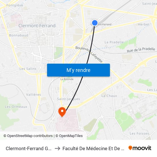 Clermont-Ferrand Gare Sncf to Faculté De Médecine Et De Pharmacie map