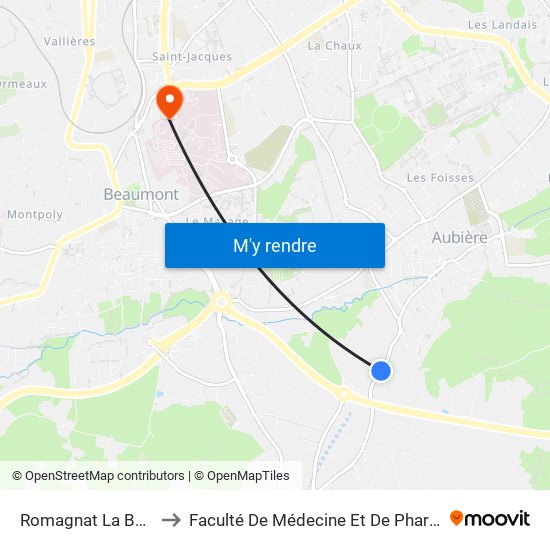 Romagnat La Bezou to Faculté De Médecine Et De Pharmacie map