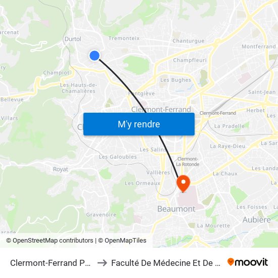 Clermont-Ferrand Pont Neuf to Faculté De Médecine Et De Pharmacie map