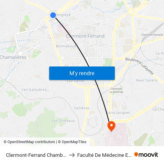 Clermont-Ferrand Chambre De Commerce to Faculté De Médecine Et De Pharmacie map
