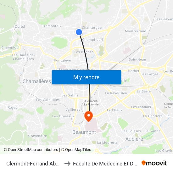 Clermont-Ferrand Abbé Prévost to Faculté De Médecine Et De Pharmacie map