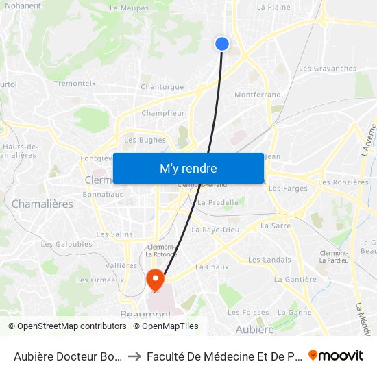 Aubière Docteur Bousquet to Faculté De Médecine Et De Pharmacie map