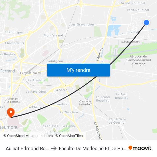 Aulnat Edmond Rostand to Faculté De Médecine Et De Pharmacie map