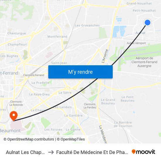 Aulnat Les Chapelles to Faculté De Médecine Et De Pharmacie map