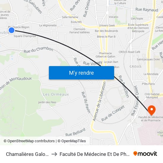 Chamalières Galoubies to Faculté De Médecine Et De Pharmacie map