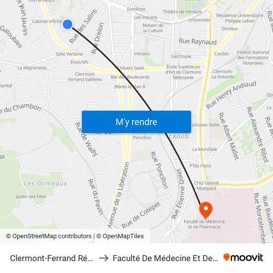 Clermont-Ferrand Régensburg to Faculté De Médecine Et De Pharmacie map