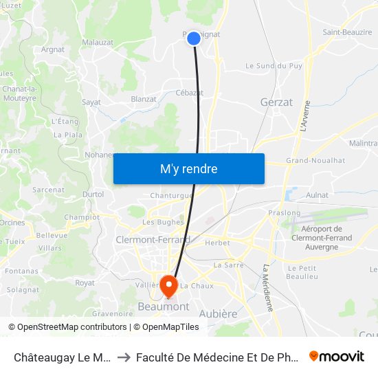 Châteaugay Le Maillot to Faculté De Médecine Et De Pharmacie map