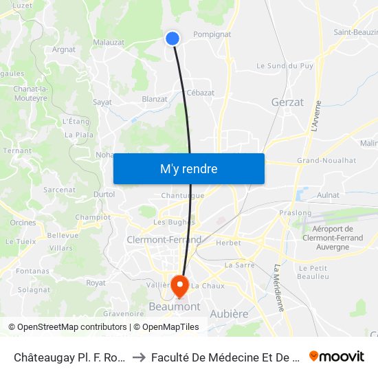 Châteaugay Pl. F. Rougeyron to Faculté De Médecine Et De Pharmacie map