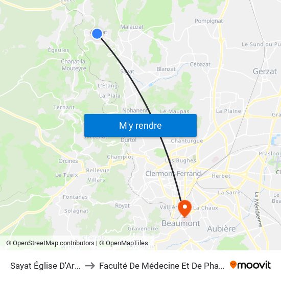Sayat Église D'Argnat to Faculté De Médecine Et De Pharmacie map