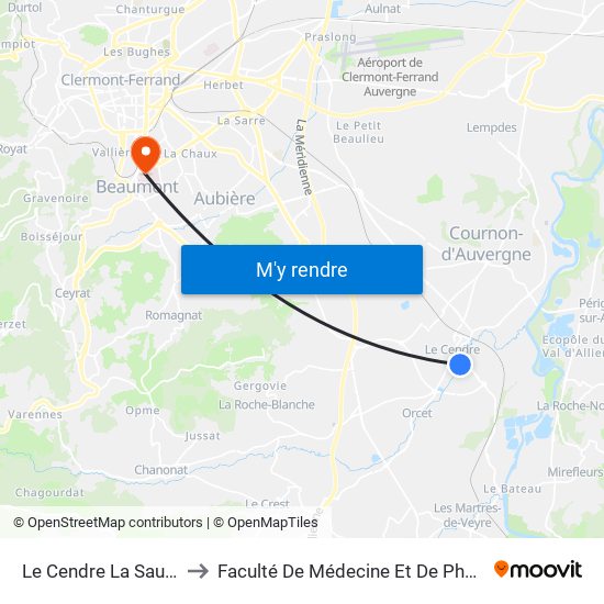 Le Cendre La Saunière to Faculté De Médecine Et De Pharmacie map