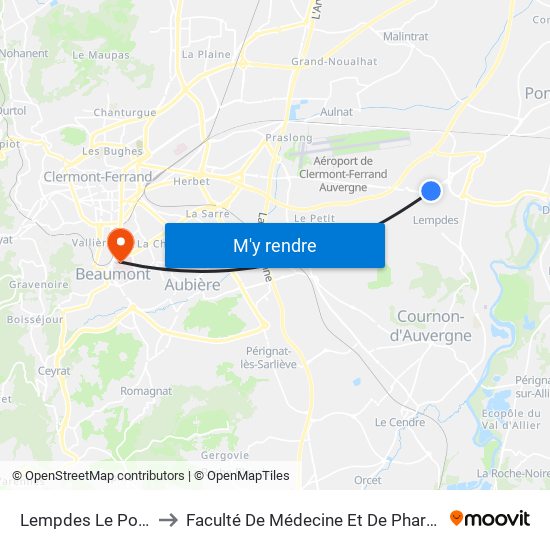 Lempdes Le Pontel to Faculté De Médecine Et De Pharmacie map