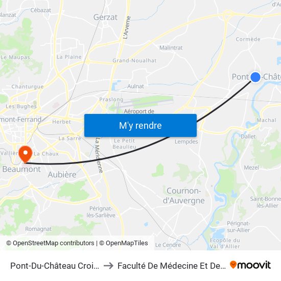 Pont-Du-Château Croix Blanche to Faculté De Médecine Et De Pharmacie map