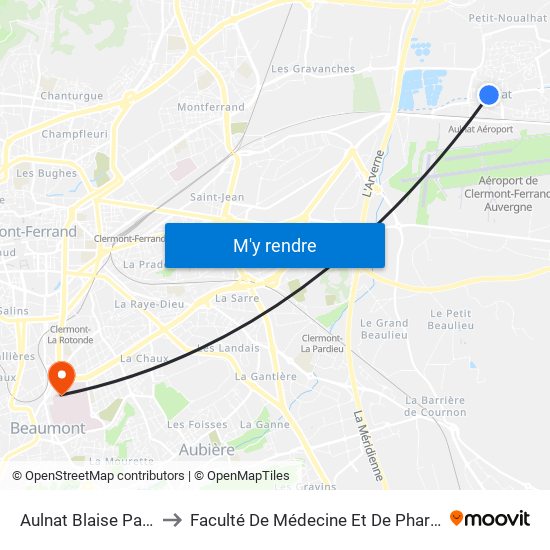 Aulnat Blaise Pascal to Faculté De Médecine Et De Pharmacie map