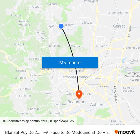 Blanzat Puy De L'Orme to Faculté De Médecine Et De Pharmacie map